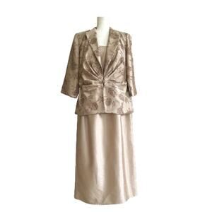 Jessica Howard Evenings Jacket Dress Woman Tan Sequins 2 Piece Midi Size 14W